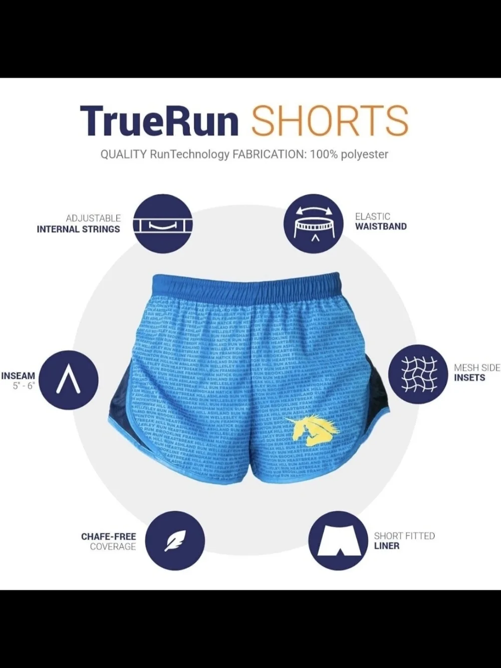 Women’s Royal Blue Athletic Boston Marathon Running Shorts with Drawstring Waist